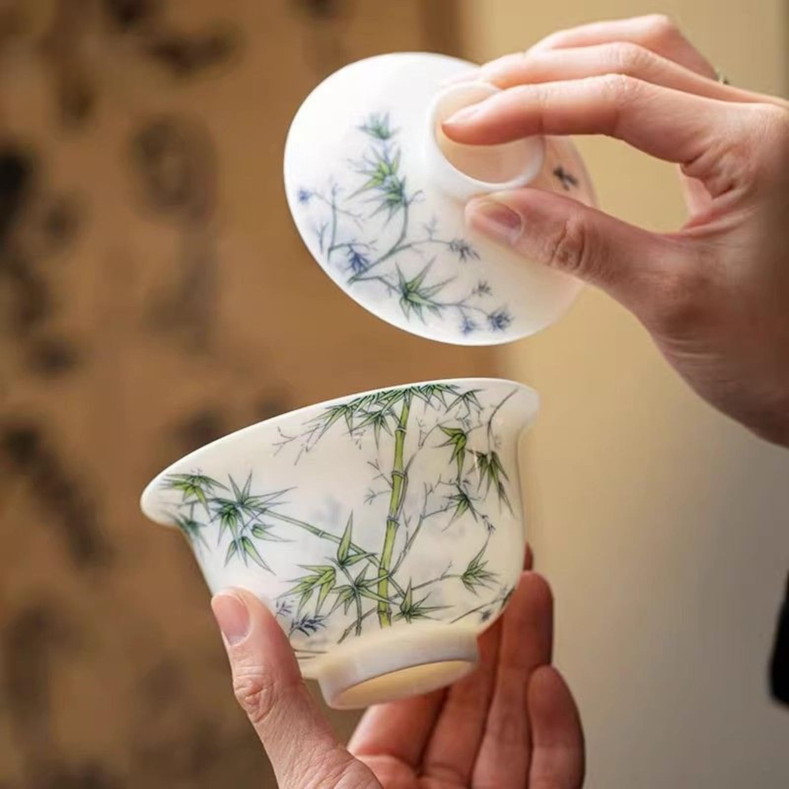 Ręcznie rysowana ceramiczna Gaiwan, 160 ml 153.1 g, baranina tłuszcz jadeitowy zestaw do herbaty Kung Fu