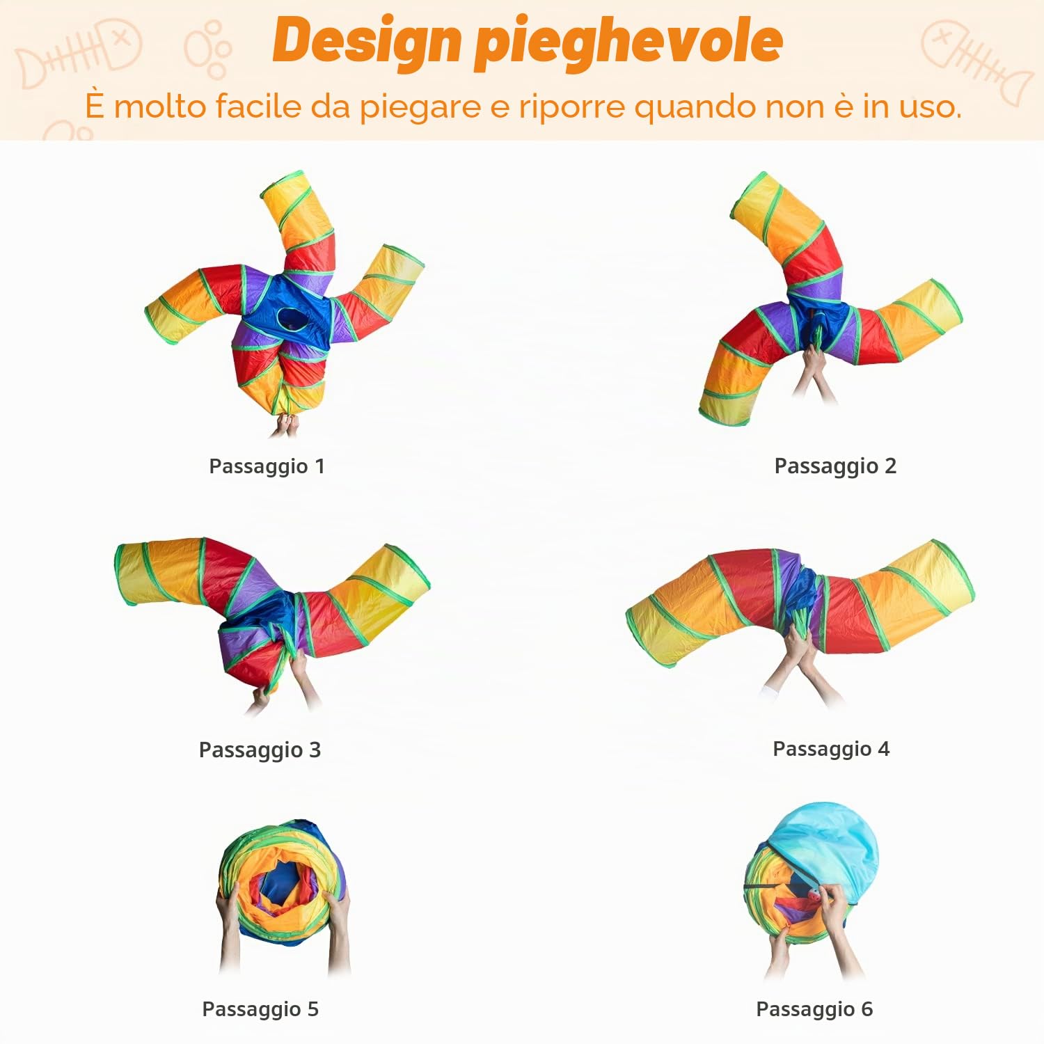 Depets Tunnel per gatti da interni, tunnel per gatti a 5 vie, grande tunnel e tubo con palla da gioco, tubo piegato a forma di S con spioncino interattivo, ideale per esercizi indoor per gattini