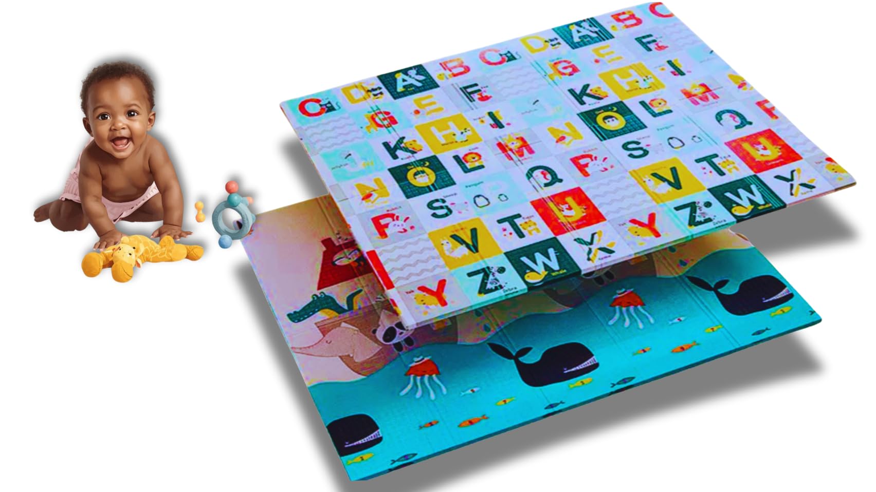 Tapis D'éveil Et De Jeux Antidérapant - Tapis De Sol Bébé Tapis extérieur imperméable, Tapis de Motricité Bébé, Grande Taille Et Épais, pour Chambre De Bébés, Enfants Dessins Amusants