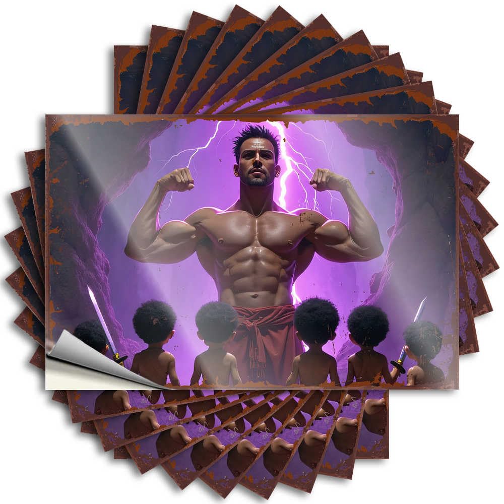 Sticker Spring Outdoor Decor Easy Apply | Muscular Leader Inspires Young Warriors in A Thunderous Cave Motivational Bumper Peel and Stick(6X9CM)