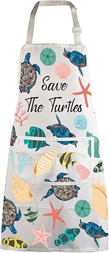 MBMSO Delantal de cocina de tortuga, delantal de tortuga marina para mujer, regalo para amantes de las tortugas marinas, delantal de regalos para