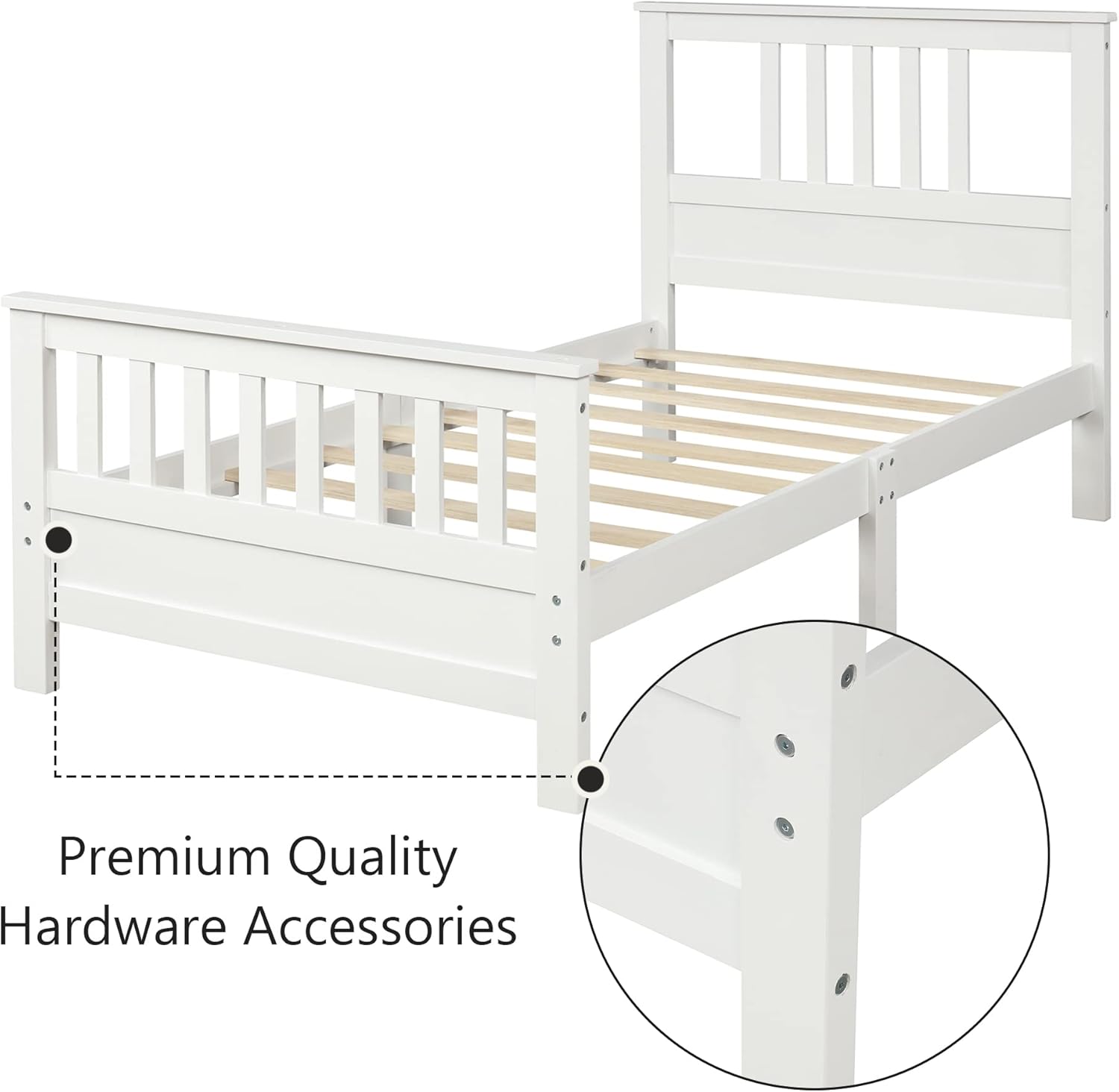 Merax Twin Bed Frame,Twin Platform Bed with Headboard,Wood Twin Size Bed Frame for Kids,No Spring Box Needed (White Twin Bed)