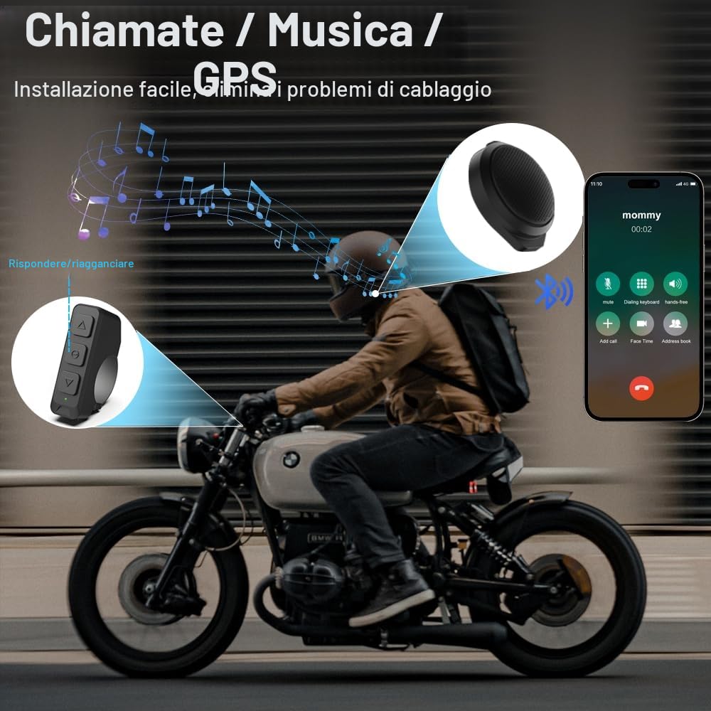 OBEST Cuffie Bluetooth per casco da moto, altoparlante Bluetooth per casco da moto, installazione wireless con telecomando, BT5.3 con cancellazione del rumore, batteria 1900 mAh, oltre 50 ore di
