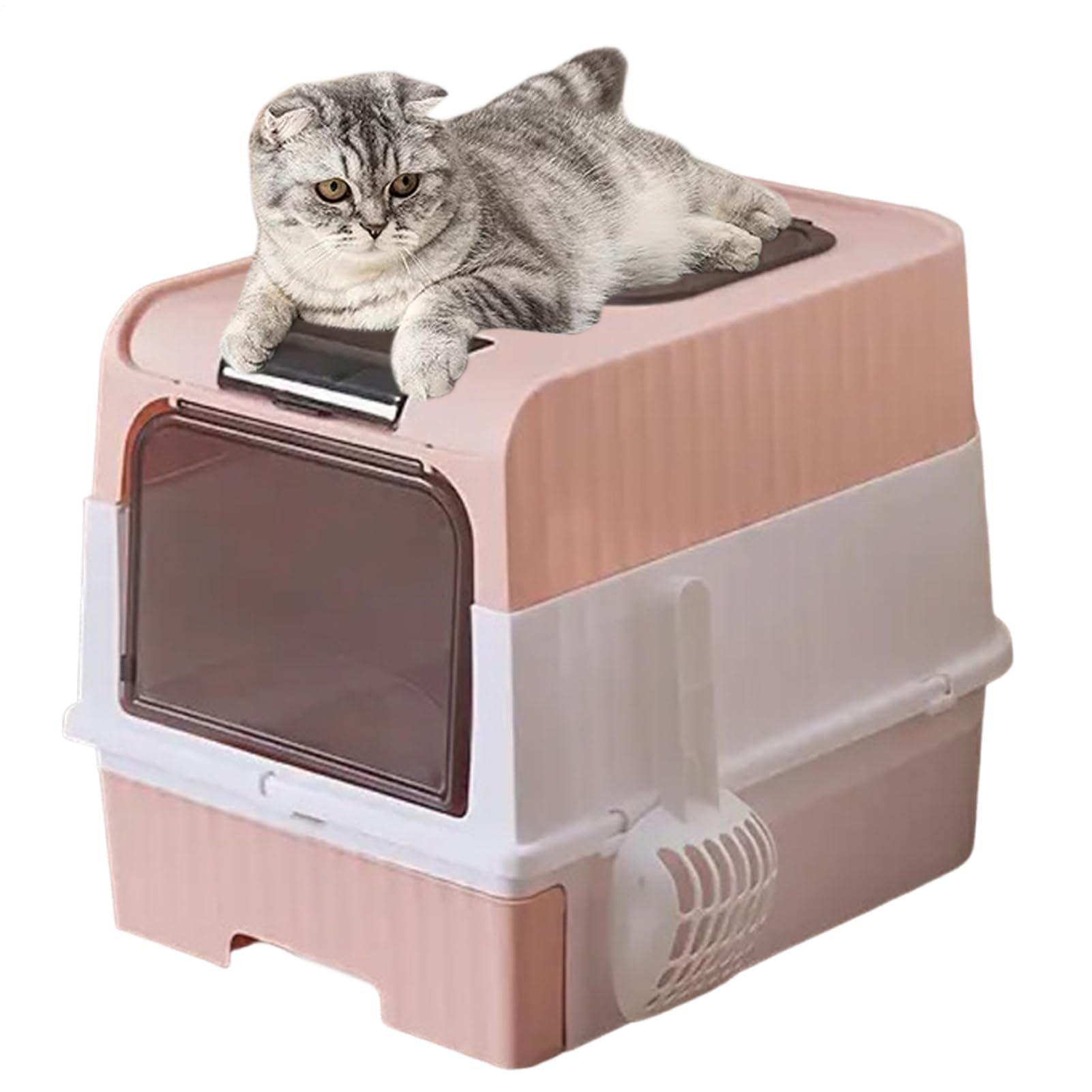 Lettiera per gatti - Lettiera per gatti di grandi dimensioni, scatola portaoggetti antiodore pieghevole leggera con pala e filtro per il trasporto portatile design chiuso