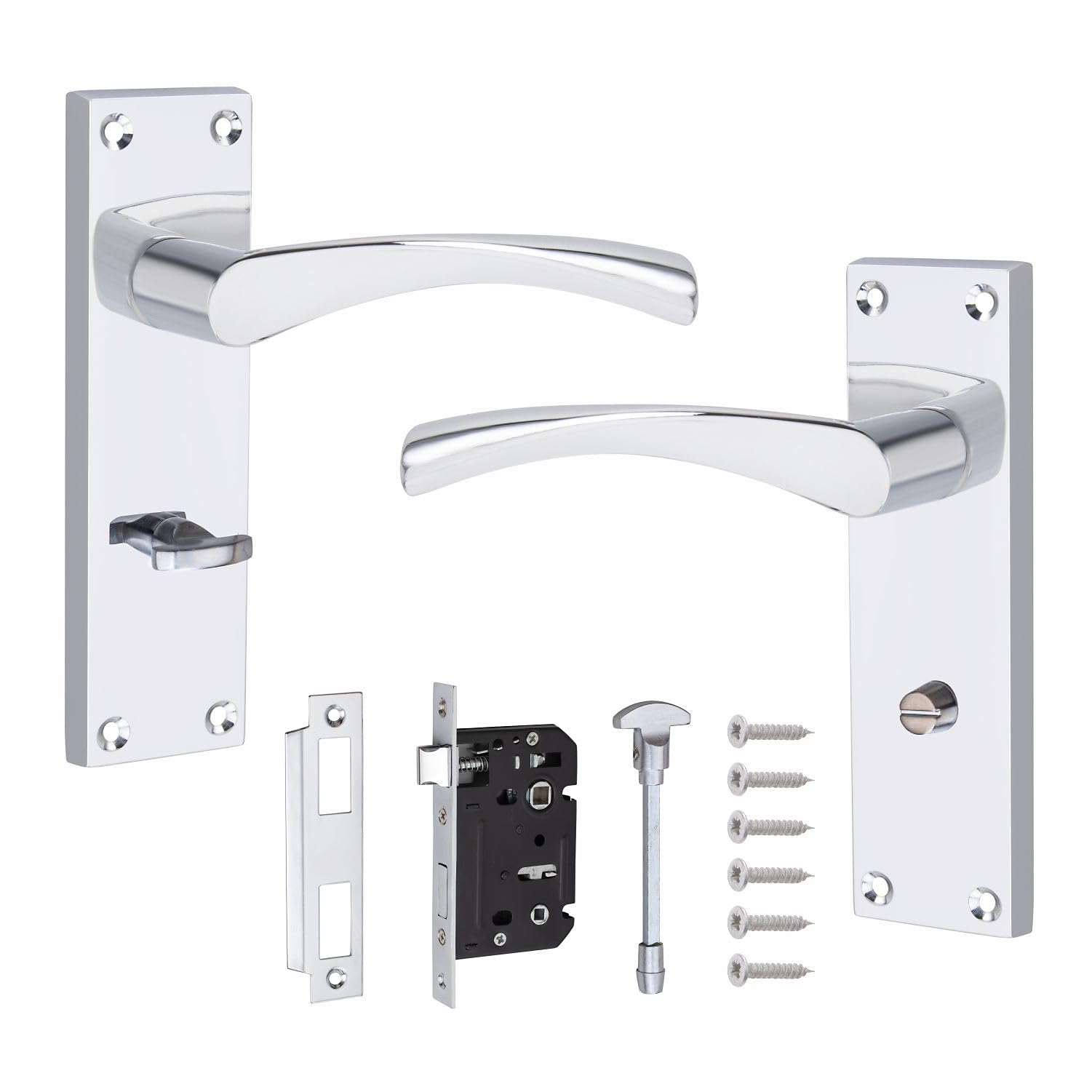Golden Grace Polished Chrome Victorian Scroll Astrid Door Handles Bathroom Wc Toilet Complete In Silver With (Gg) 64Mm Bathroom Mortise Lock - 150Mm X 40Mm Backplate
