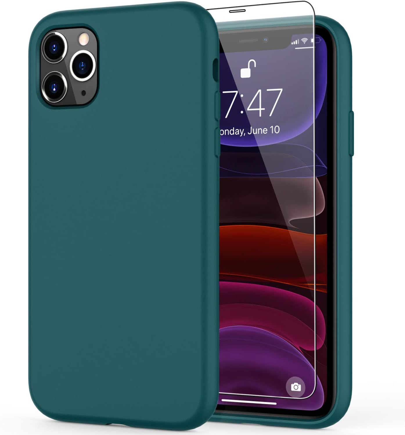 DEENAKIN iPhone 11 Pro Max Case with Screen Protector,Soft Flexible Silicone Gel Rubber Bumper Cover,Slim Fit Shockproof Protective Phone Case for iPhone 11 Pro Max 6.5" Pine Green
