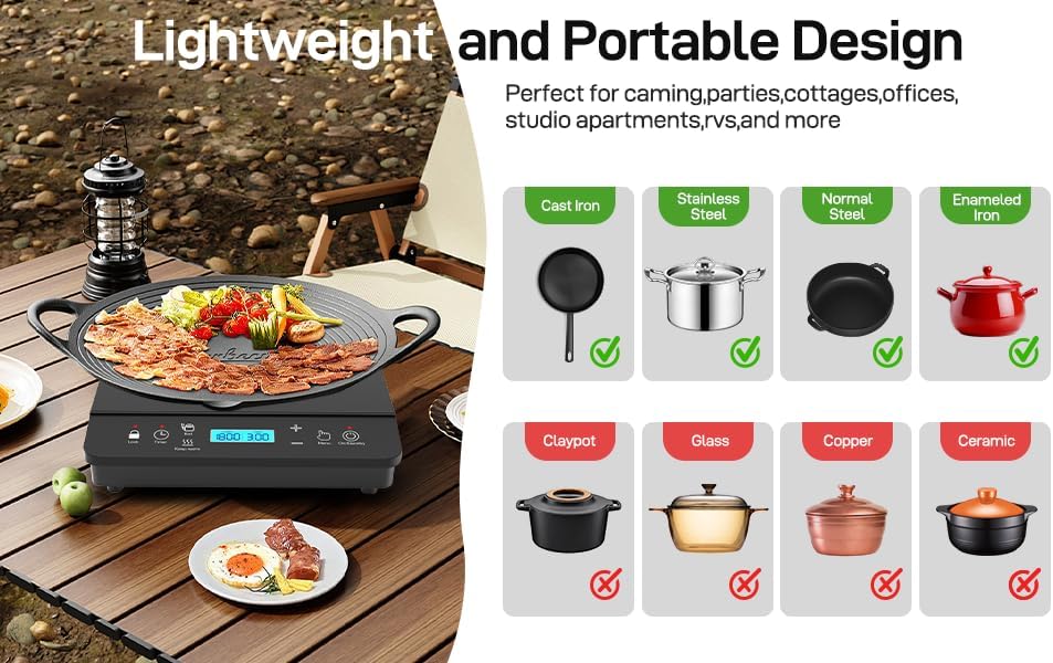 Miniatura 5 de Panana Placa de cocción de inducción portátil quemador de encimera de 1800 W, 10 niveles de temperatura, temporizador, apagado automático, panel