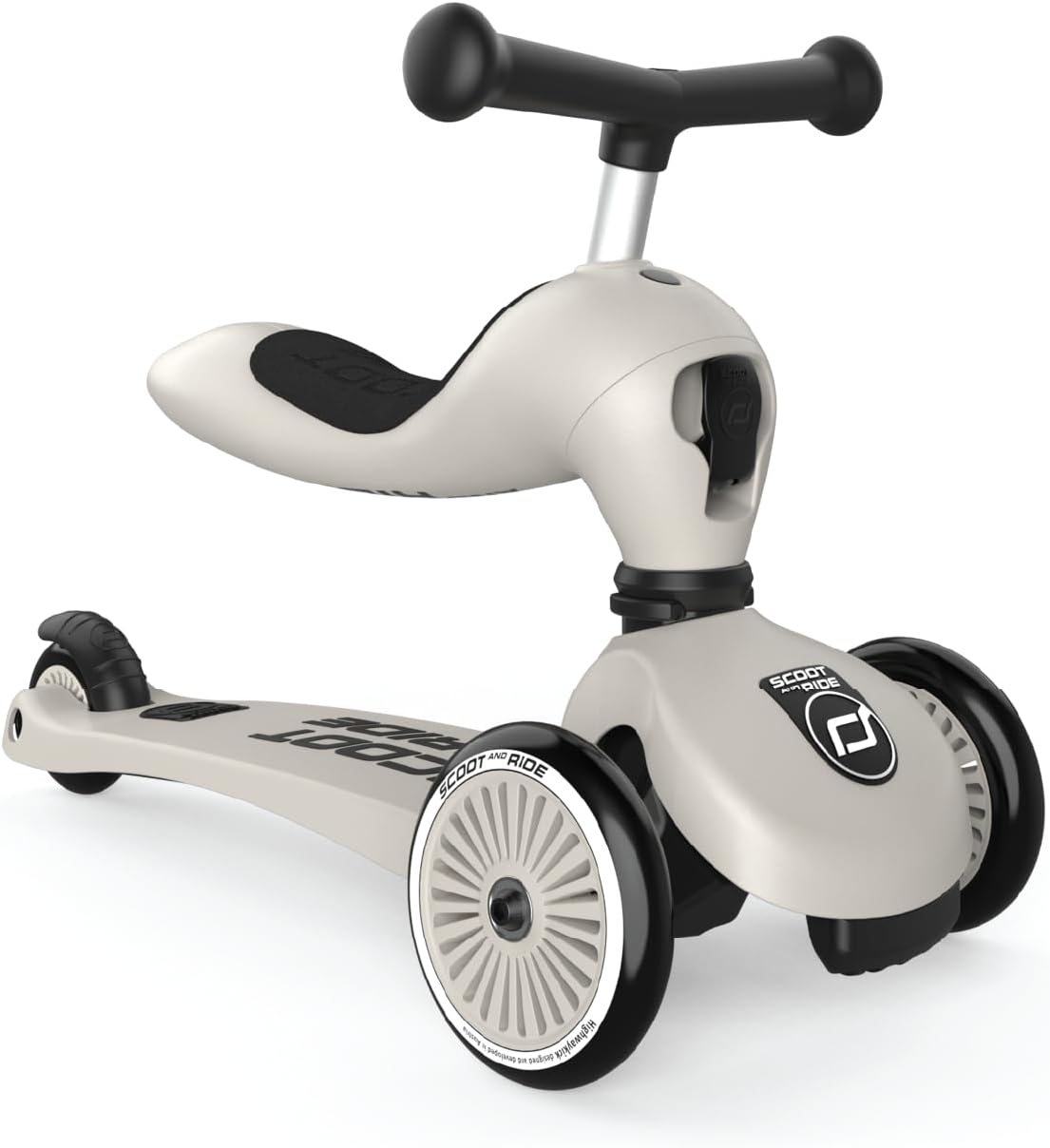 Scoot & Ride 2-in-1 Kids Scooter with Adjustable Seat & Handlebar, Stable & Safe Kickboard for Toddlers, Compact & Lightweight, 3-Wheel Design, Ages 1 to 5 Years, Highwaykick 1 (Ash)