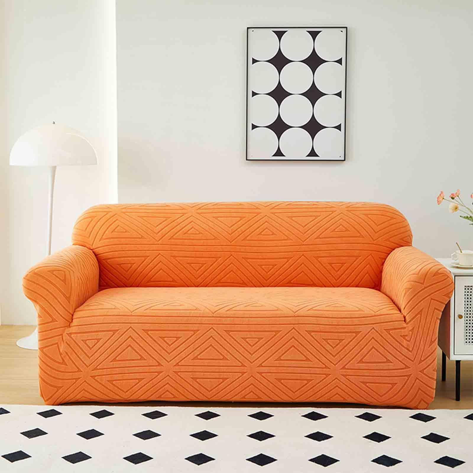 Housse de canapé extensible jacquard orange protecteur de meubles 1 place