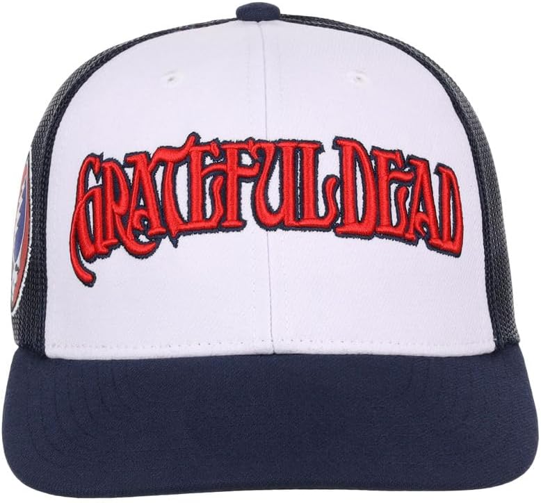 Grateful Dead GD Wordmark Trucker Adjustable Snapback Hat WHT/Navy, White/Navy