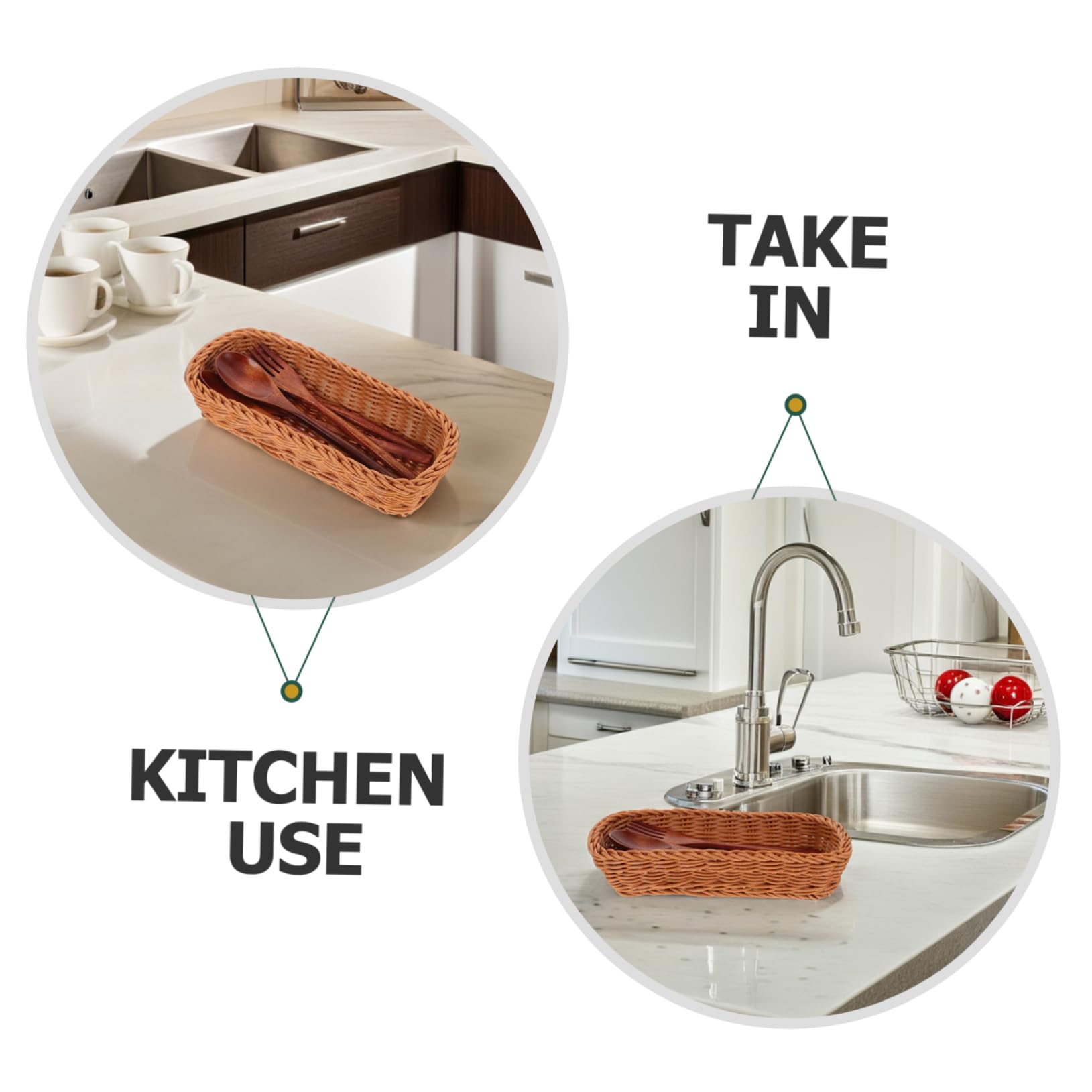 Cabilock Bandejas De Cubiertos Cesta Cubertería Contenedor Imitación Ratán Tejido Cesta Cubertería Almacenamiento para Cocina U Hogar Organizador Vajilla