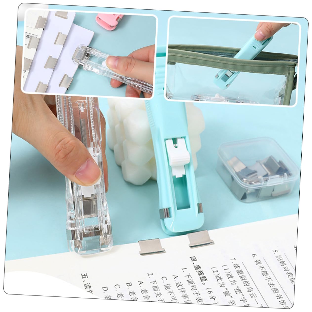 HOMSFOU 3 Set Clip Per Macchine Rilegatrici Traccia Cancelleria Pinzatrice Portatile Fermacarte -Pagina Multifunzione Pinzatrice Per Ufficio Con Clip