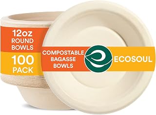 ECO SOUL 100% Compostable 12 Oz Soup Bowls [100-Pack] Disposable Sturdy Bowls I Heavy Duty Paper Bowl I Eco-Friendly Salad Bowl I Biodegradable Small Bowls