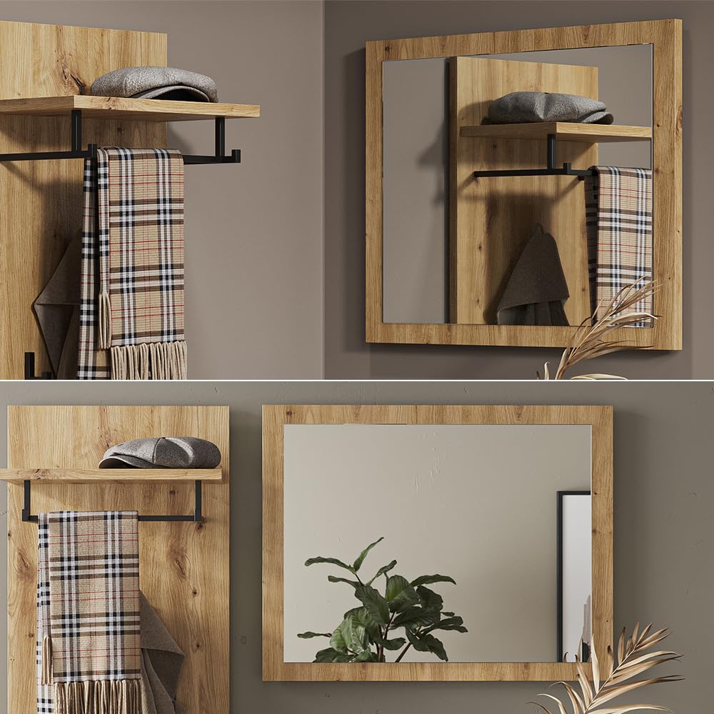 Vicco Espejo de Pared Selena, Roble Artesanal, 70 x 55 cm | apto para montaje en pared para una instalación que ahorra espacio