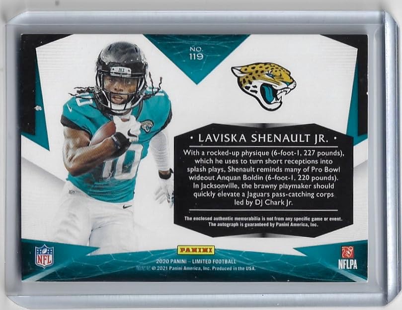 Laviska Shenault Jr. Autographed & Serial Numbered #118/175 Limited 3 Color Patch RPA Game Used Jersey Relic Memorabilia Rookie Card Collectible Football Card - 2020 Panini Limited Rookie Football Card #119 (Jaguars)