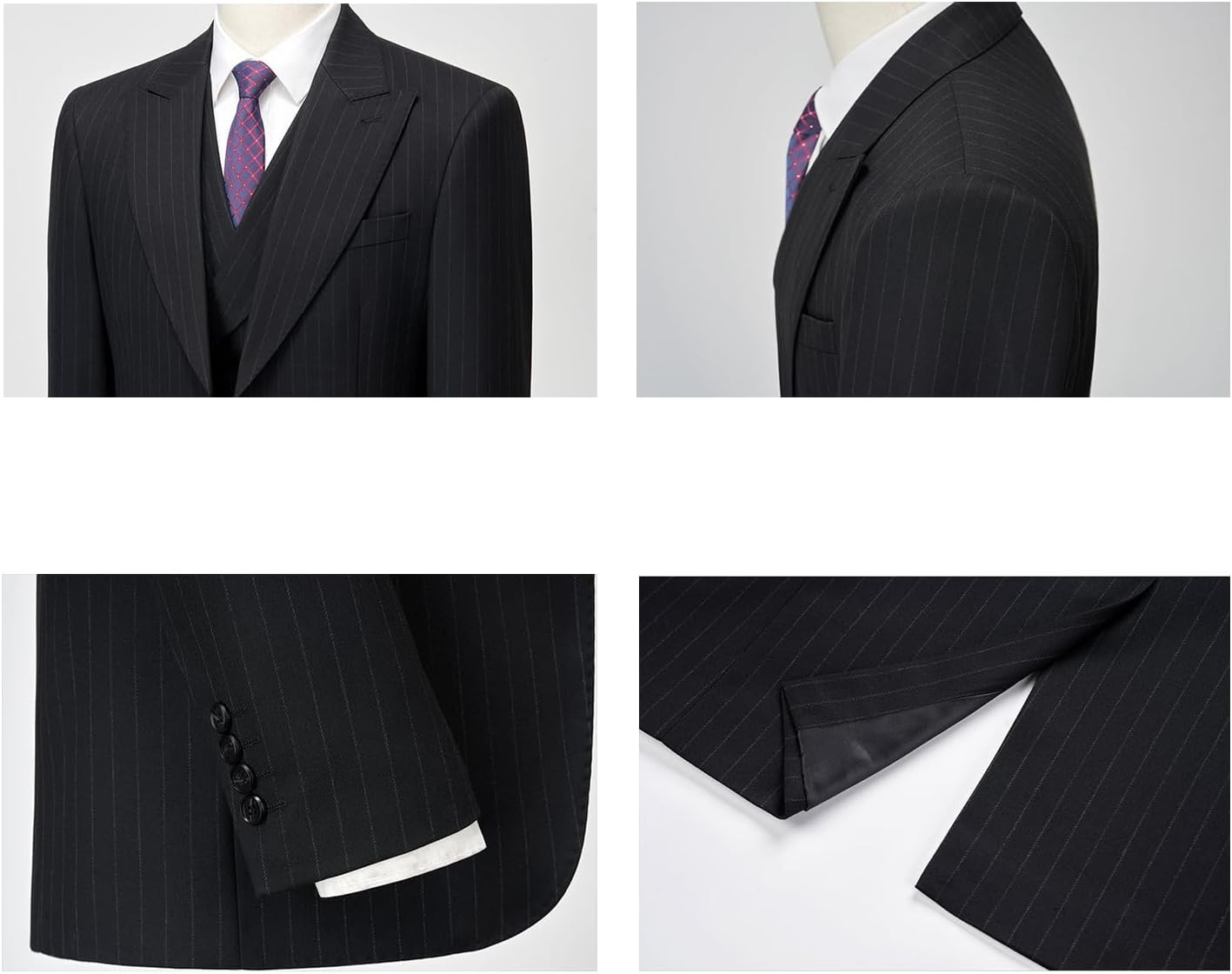 UNINUKOO Mens 3 Piece Suits Pinstripe Slim Fit Peak Lapel Formal Dinner Casual Wedding Tuxedo - Image 2