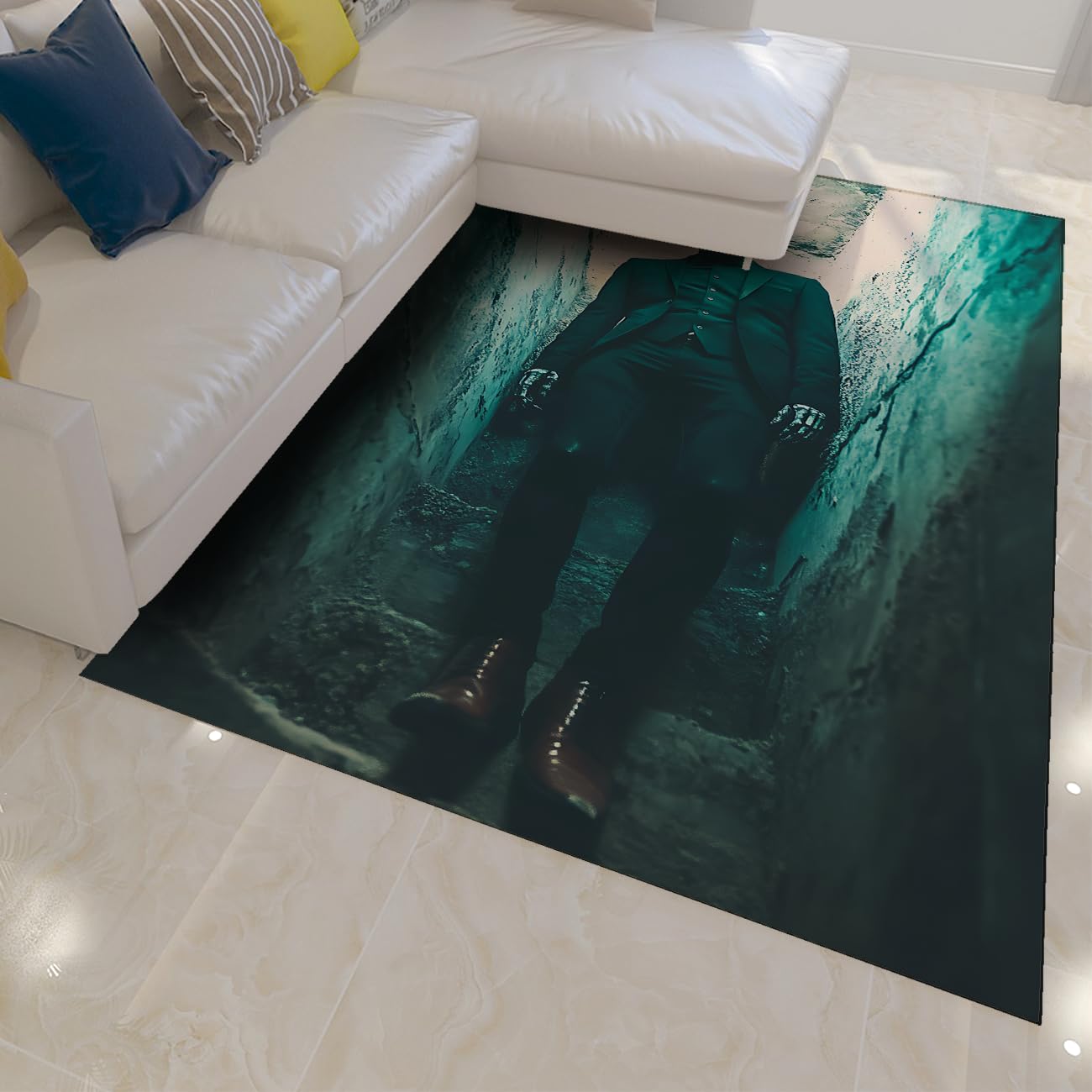 Czaszka dywan 100 x 200 cm Rugs do salonu Męski w ciemnym gotyckim kostiumie miękki zielony abstrakcyjny dywan niepokojące niskie włosie do sypialni nowoczesna dekoracja horroru Halloween