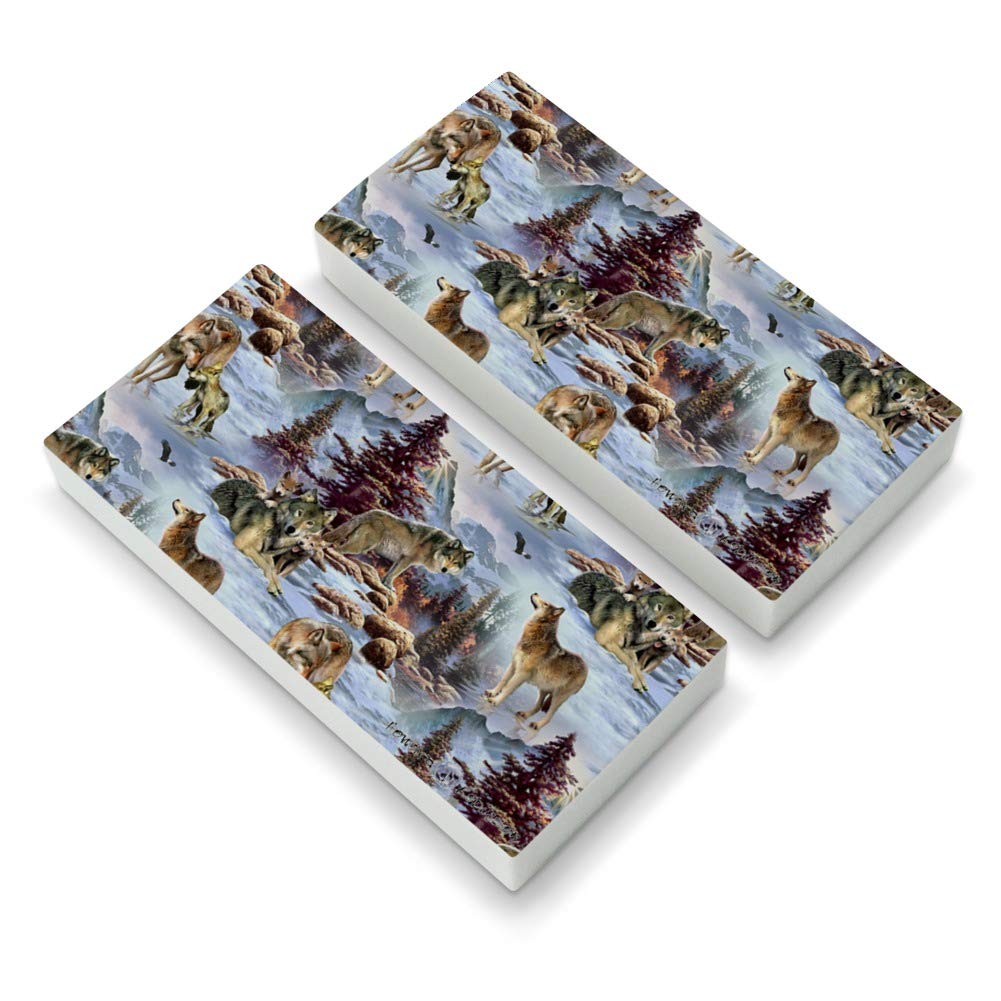 Wolf Pack Baby Wolves Snow Mountains Pattern Eraser Set of 2