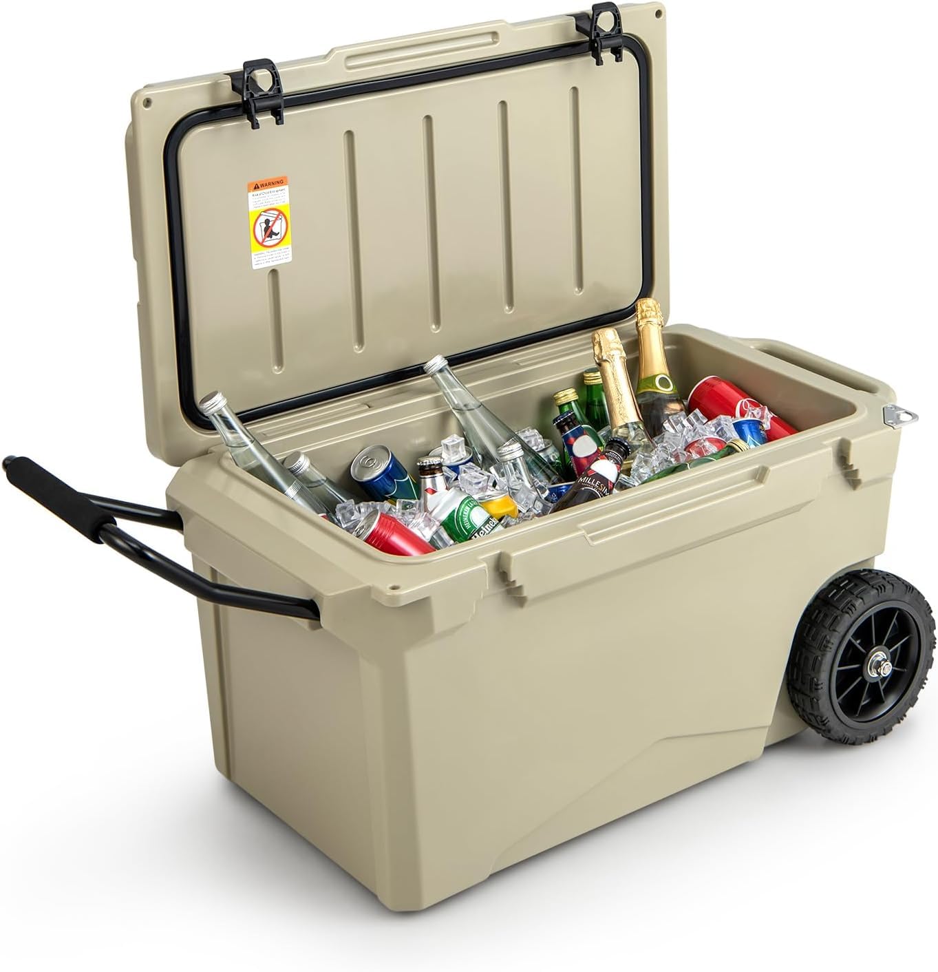 GOPLUS - Refrigerador rígido aislado con junta antifugas, doble portavasos, refrigerador aislante portátil para camping, pesca, pícnic, barbacoa, retención del frío de 5 a 7 días