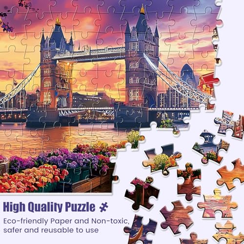 Rompecabezas de 1000 piezas para adultos: Puente Tower Bridge de Londres, escenas urbanas, paisaje desafiante, ideal para familias y como regalo miniatura 3