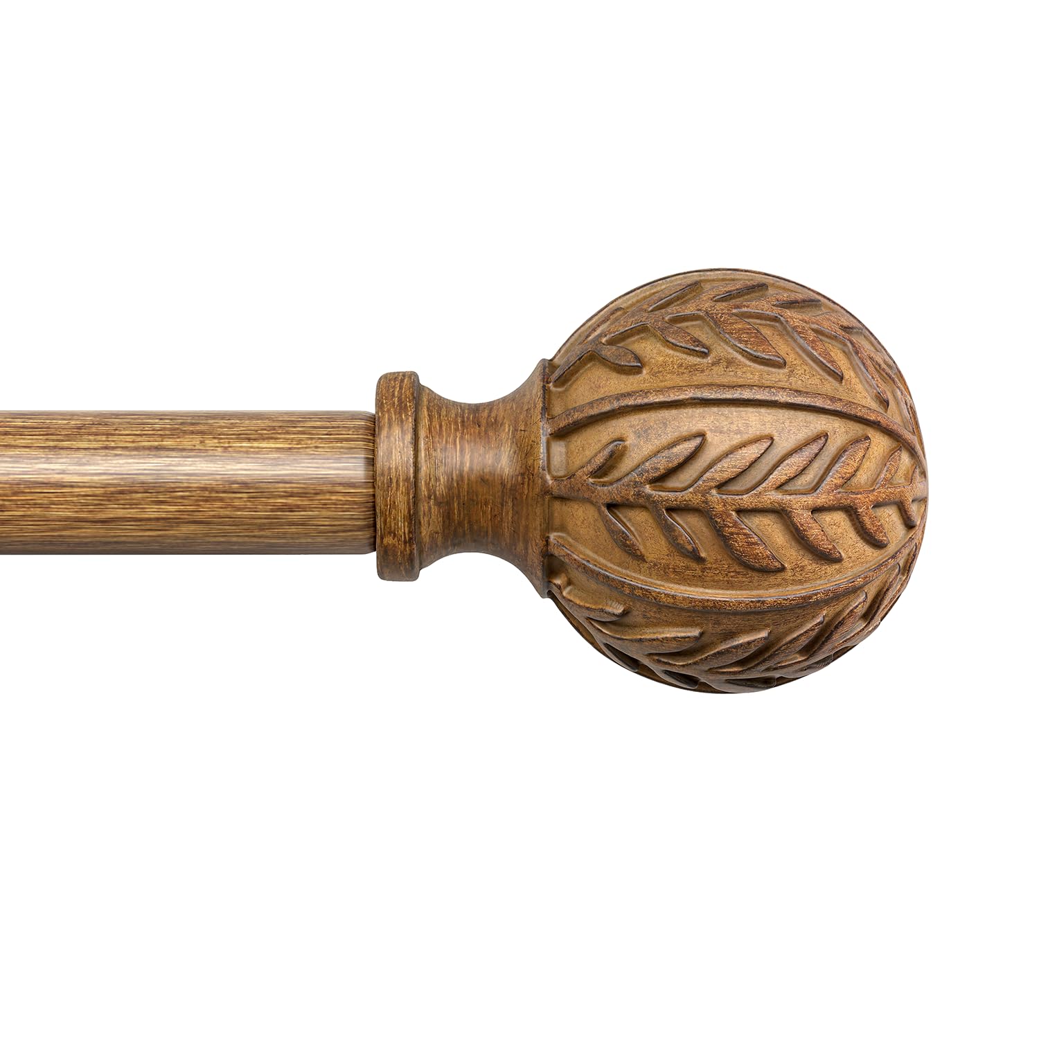 Wood Curtain Rods for Windows 72 to 144 Inch, 1'' Adjustable Decorative Drapery Rods with Imitation Wood Grain Leaf Pattern Finials, Boho Heavy Duty Long Window Curtain Rods Set 36''-150''