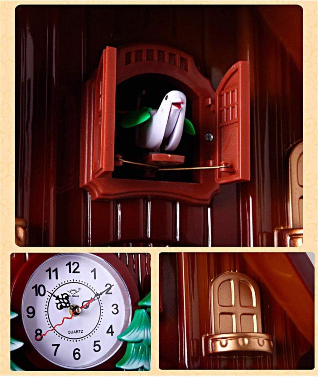 Cuckoo Clock with Bird Voices, Living Room Wall Clock Pendulum Cuckoo Chime, Battery Operated, Brief Children Bedroom Decor (B)