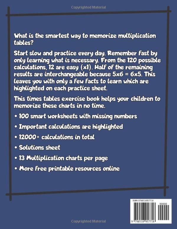 Smart Times Tables 1-12 Practice Sheets - Memorize Fast Through Clever Shortcuts: 100 Multiplication worksheets with missing numbers for kids image 3