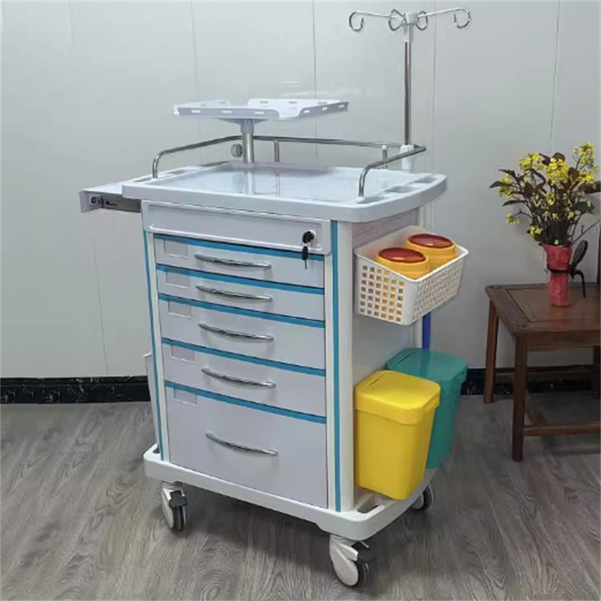 Carrello per contenitori per farmaci in ABS, Carrello per incidenti Medici Carrello per incidenti di Emergenza Lite Carrello per Forniture mediche per ospedali e cliniche,C