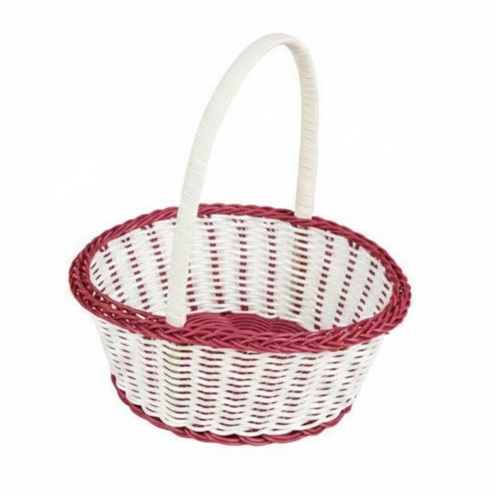 Cestino Intrecciato a Mano Cestino Portaoggetti Cestino Cestino con Manico in Rattan PP per Organizzazione Domestica E Allestimenti Accoglienti Adatto, Rosso E Bianco, Grande 23 20.5 22cm