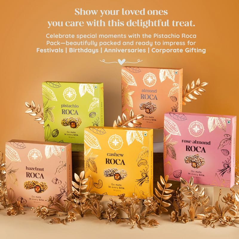 Image of Cacao Springs Premium Pistachio Roca Chocolates for Healthier Snacking, Premium Choco & Nut Delicacy Treats, Premium Gift Hamper for Christmas Gifts, 15 Pieces in Each Box, 1 Box, 180gm