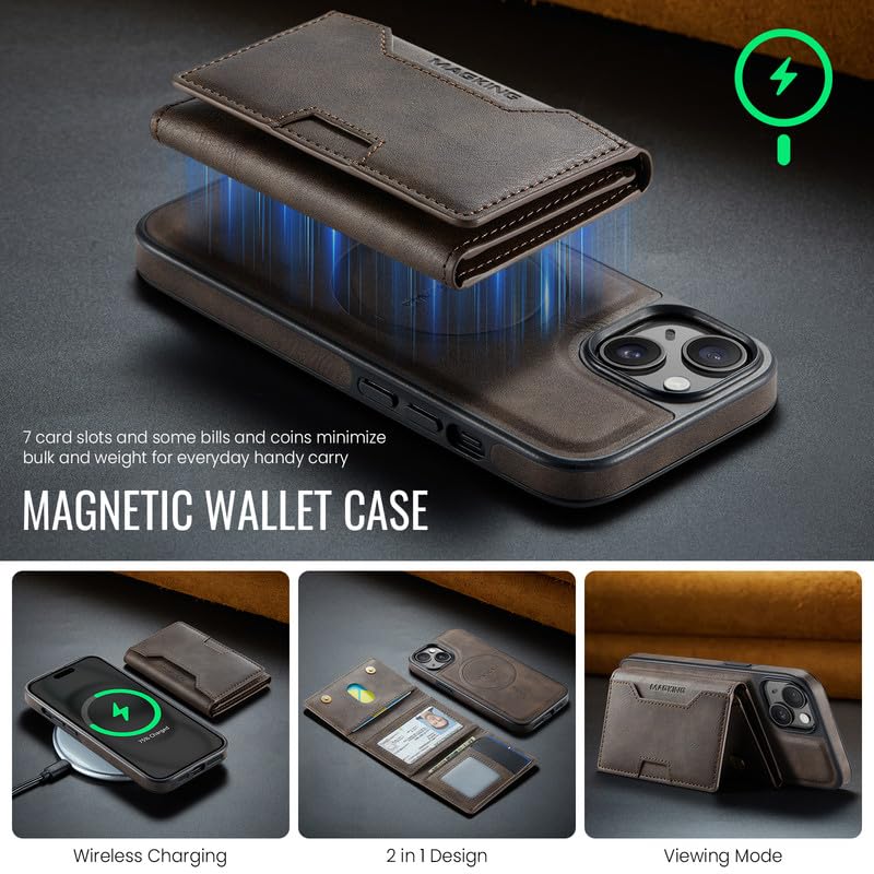 Funda iPhone 15 antichoque con protector RFID extraíble y soporte de carga inalámbrica 3