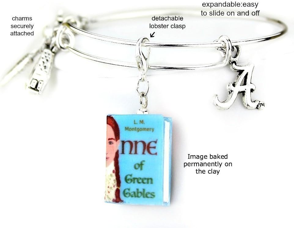 Anne of Green Gables Lucy Maud Montgomery Clay Mini Book Expandable Bangle Bracelet