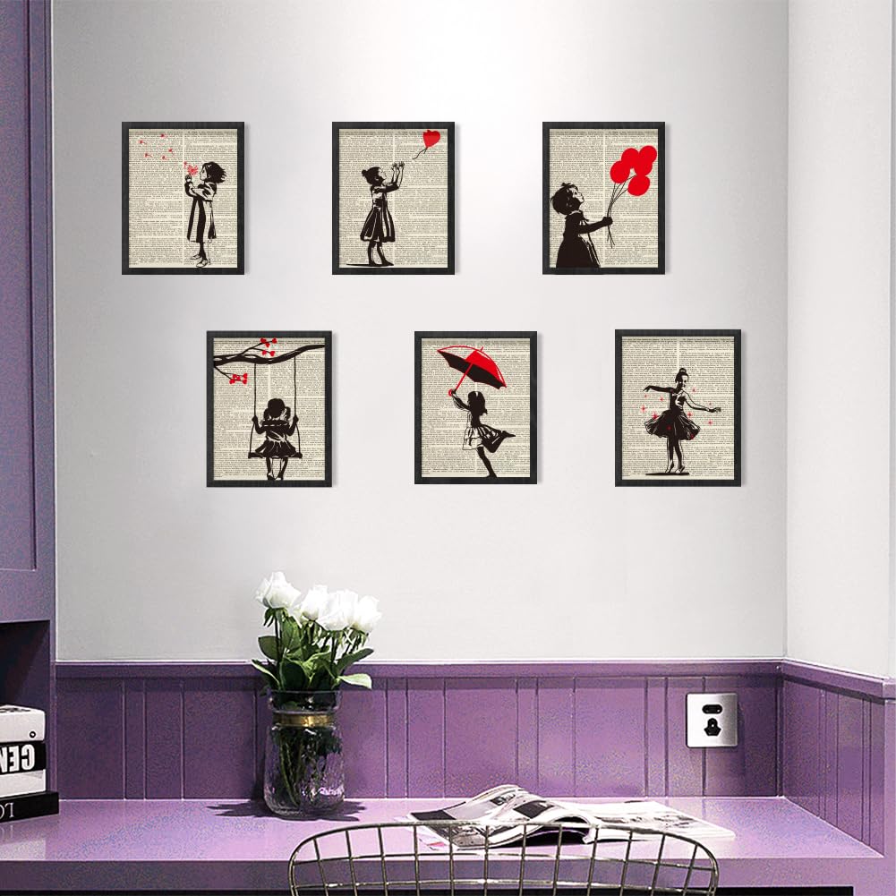 INFUNLY 6 Set Banksy Girl Posters Banksy Canvas Wall Art 8x10inch Red Balloon Graffiti Wall Art Print Unframed Little Girl Wall Poster Abstract Modern Canvas Painting for Living Room Bedroom Home