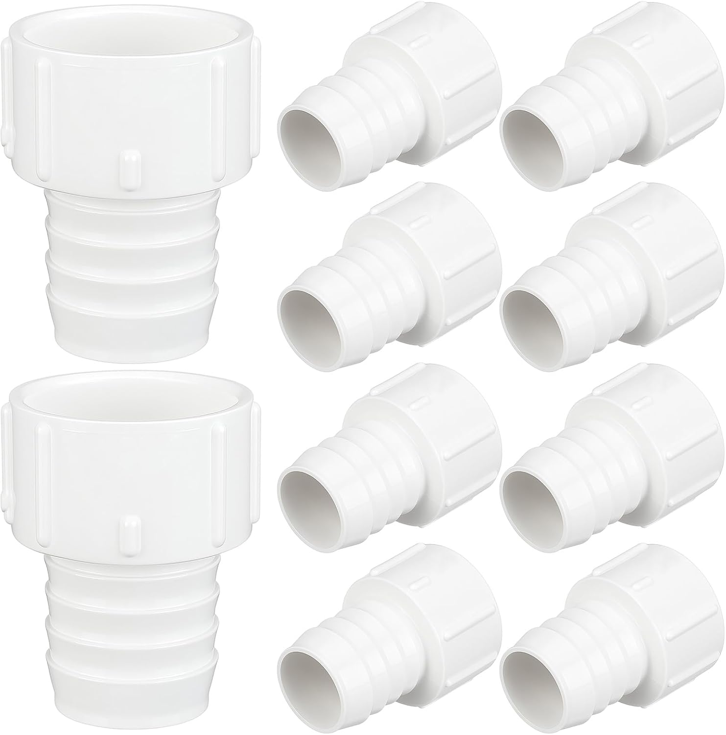 Sivak 10 Pcs 1-1/2" Barbed x 1-1/2" Socket PVC Pipe Fitting Adapter Compatible with 474 Series, Schedule 40, White Pool Barbed Hose Fittings, Nesting Adapter Fitting Plumbing Connector for Dwv Systems