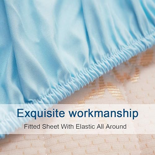Miniatura 7 de SONORO KATE - Juego de lujosas sábanas egipcias de microfibra supersuave de 1800 hilos, bolsillo de 16 pulgadas de profundidad, 4 piezas (color azul