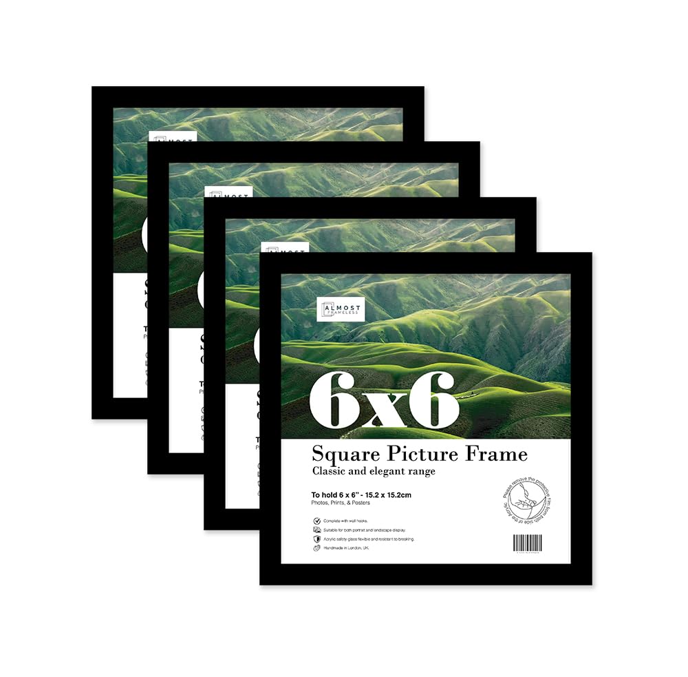 Almost Frameless 6x6 Black Picture Frame Set of 4, Display 6x6 Picture Gallery Wall, Poster, Photo, Artwork, or Print, Black, Square โ image 1
