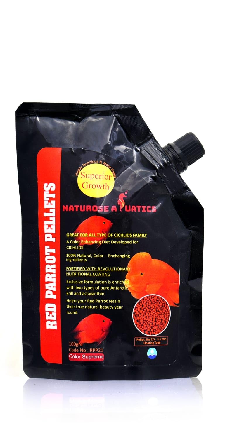 NATUROSE AQUATICS - RED Parrot PELLETS 100 Grams (Pack of 1)