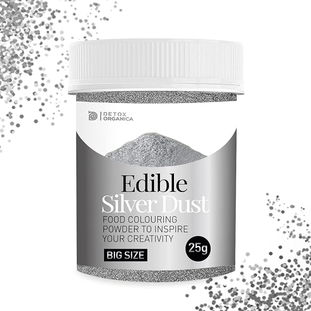 Silver Dust Edible Glitter 25g - LARGE POT - Edible Cake Decorations - Edible Glitter for Drinks, Cake Icing, Muffins, Baking Decorations - Silver Sparkle