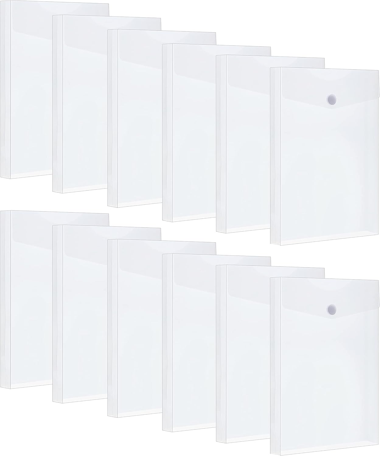 12 Pack Plastic Envelopes with Hook & Loop Closure,Letter Size,Expandable Poly Envelope Folder Clear File for Documents Storage Reusable School Home Office Organization,Clear-12
