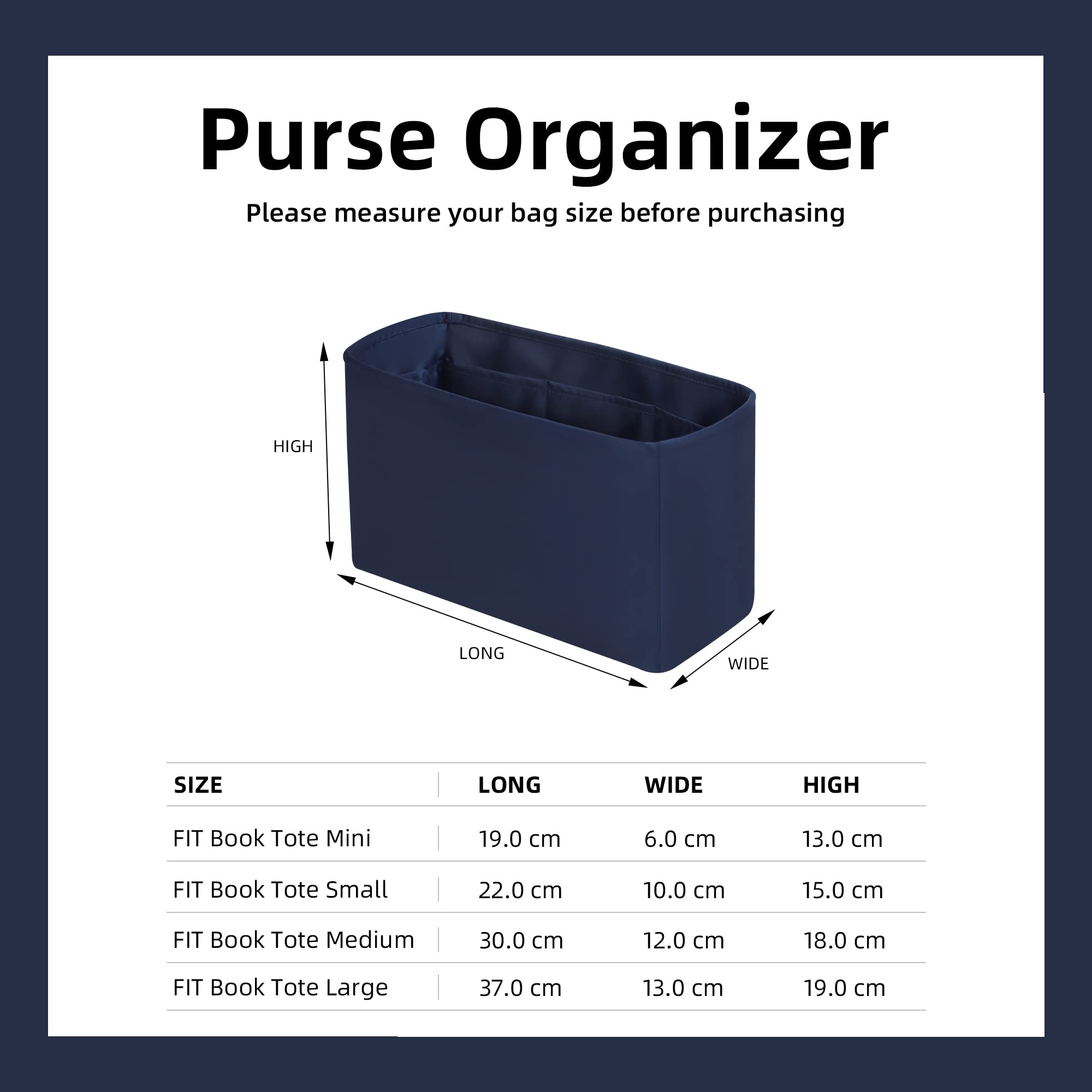 DGAZ Organizador Bolsos de Seda, Organizador Bolsa Interior Ligera para Book Tote Mini/S/M/L, inserto de bolsa para bolso (Treasure Blue, M)