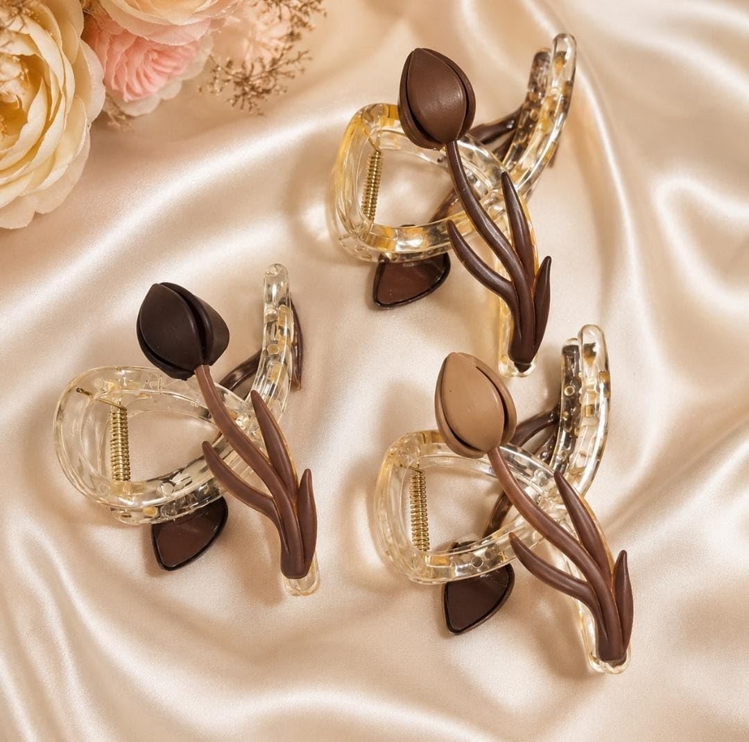 Tulip Hair Claw Clips Set of 3 for Women Girls Floral Flower Hair Clutcher Strong Hold Medium Hair Clips Stylish Hair Accessories for Thick Thin Curly Straight Hair Everyday Party Casual-image-33