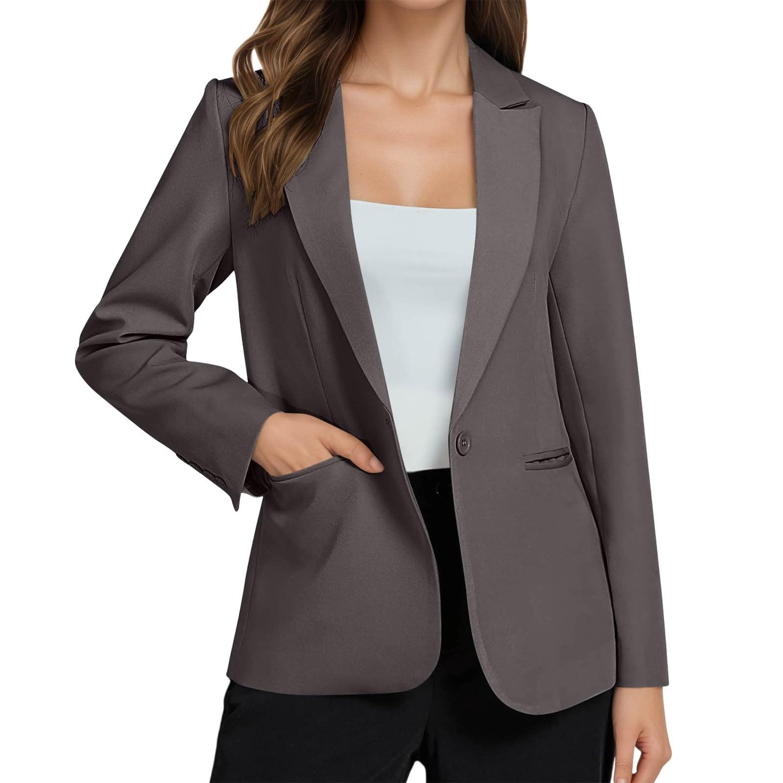 Fall Blazers for Women 2025 Business Casual Long Sleeve Lapel Dressy Suit Jackets with Pockets Work Office Clothes