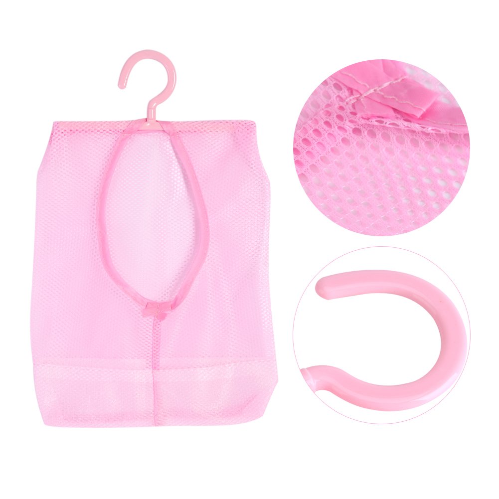 GLOGLOW Sac de rangement en maille à suspendre, sac de rangement pour pinces à linge, sac de rangement pour cuisine, salle de bain, porte, mur (rose)