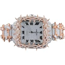 Men's Moissanite Diamond Watch Silver Gold Square Dial Simulated Diamond Roman Numerals Full Pave Bracelet Timepiece Unique Iced Look Wrist Watch for Gift or Occasion Wear for Him & Her