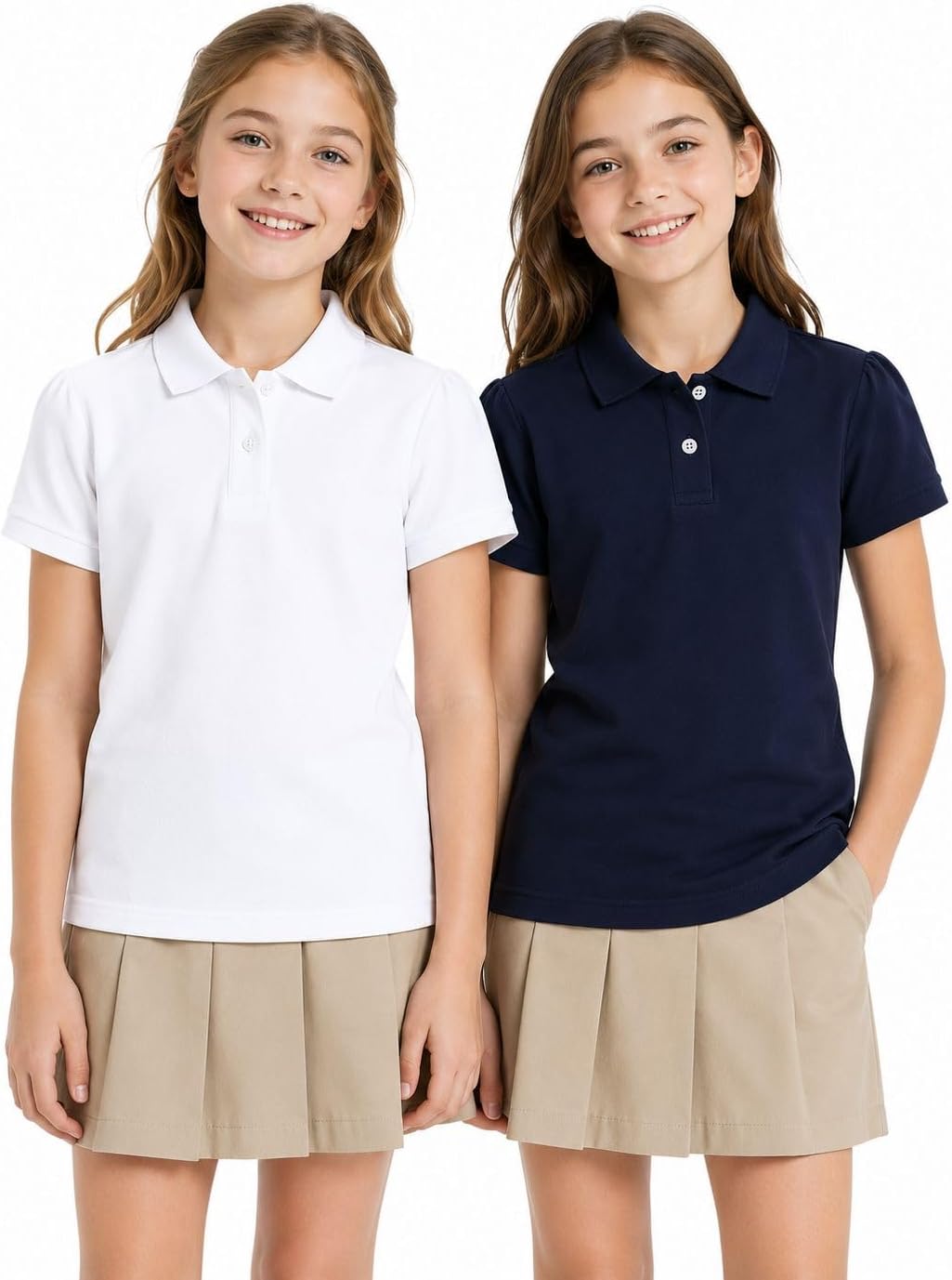 HILEELANG Girls Polo Shirts Uniform 2 Pack Short Sleeve Pique School Tops | Soft Breathable Durable Easy Care Holds Shape Fade Resistant Tag Free All Day Comfort School Approved