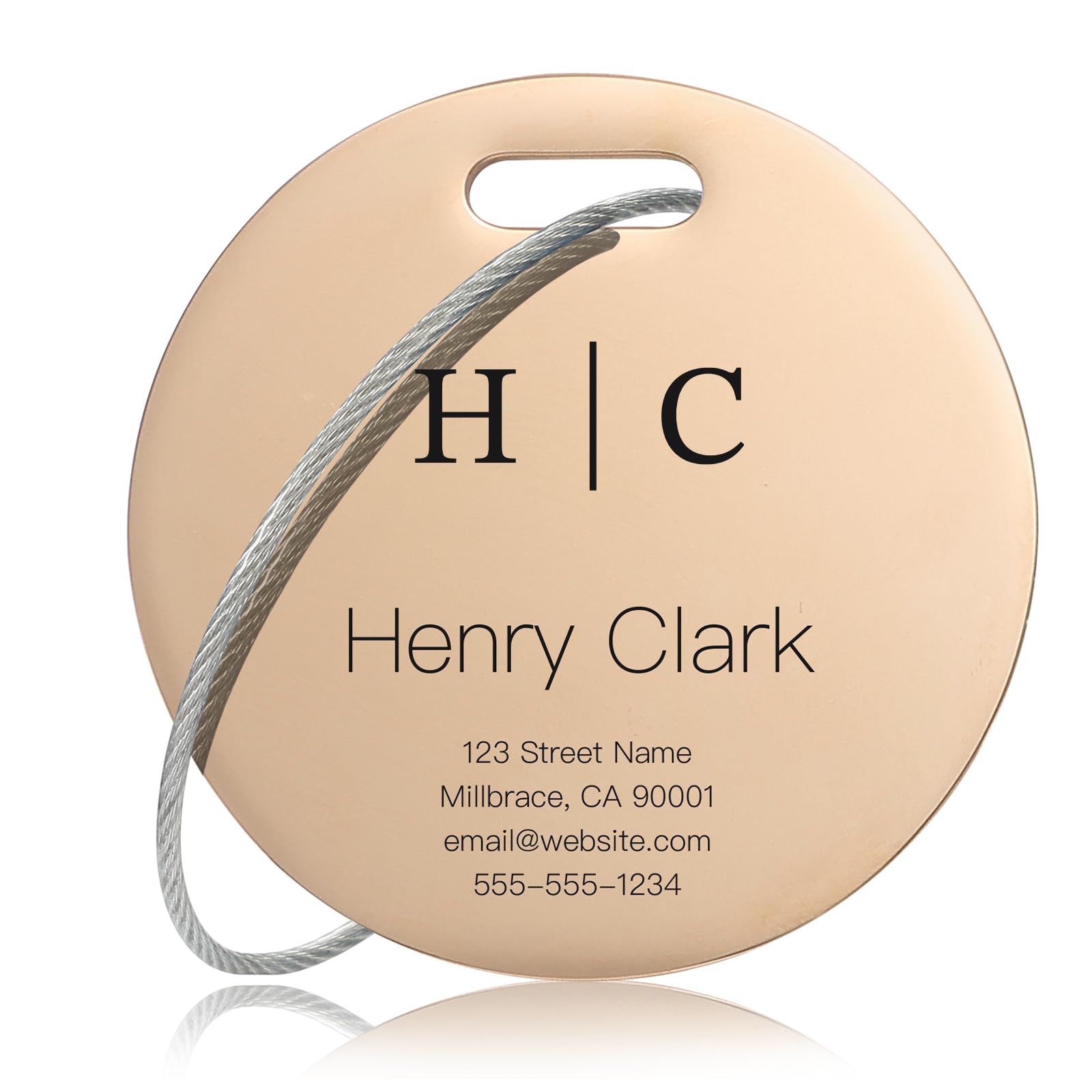 Personalized Luggage Tags for Suitcases - Stainless Steel Custom Luggage Tags for Backpacks & Bags, Sturdy, Waterproof & Heavy Duty (Rose Gold/Round)