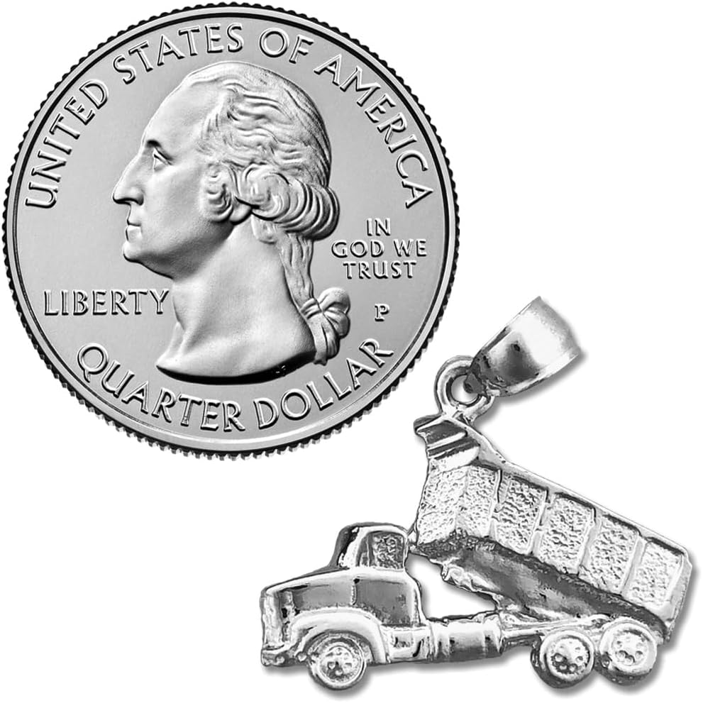 Rhodium Plated 925 Sterling Silver Dump Truck Charm