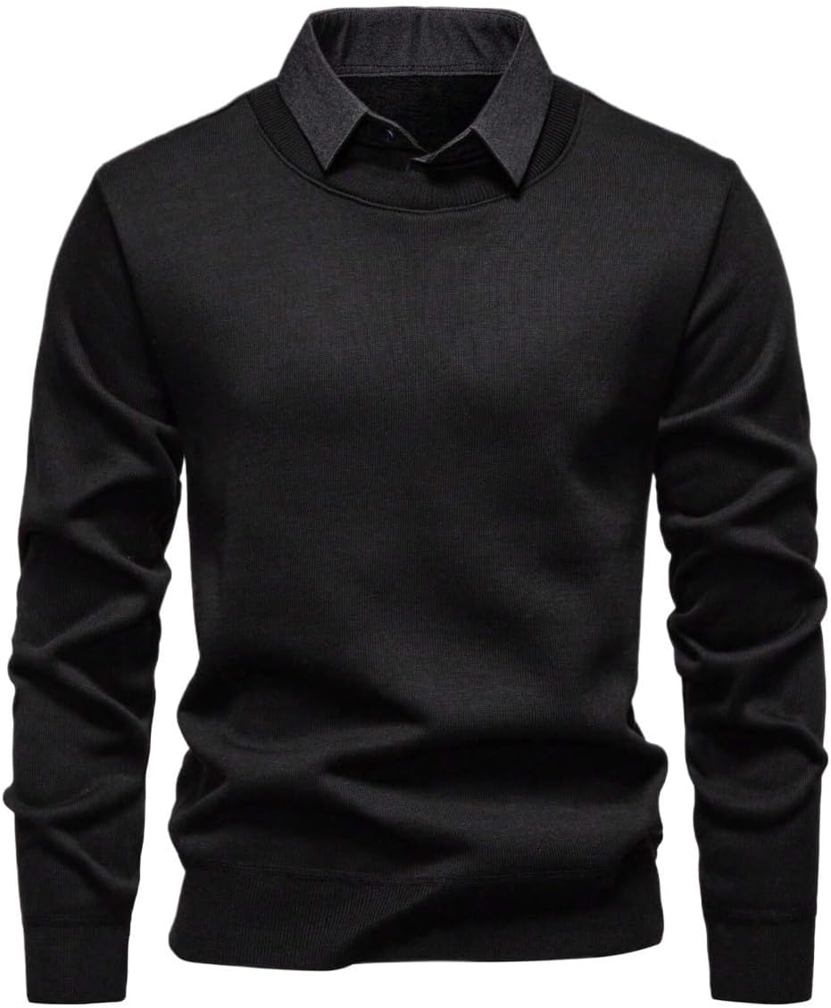 Men's Sweaters 2026 Fleece-Lined Turndown Collar 2 in 1 Long Sleeve Sweater Tops