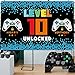 4 x 6ft Happy 10th Birthday Video Games Party Decorations Banner Blue and Black - Level 10 Unlocked Photo Booth Backdrop party Supplies for Girls and Boys
