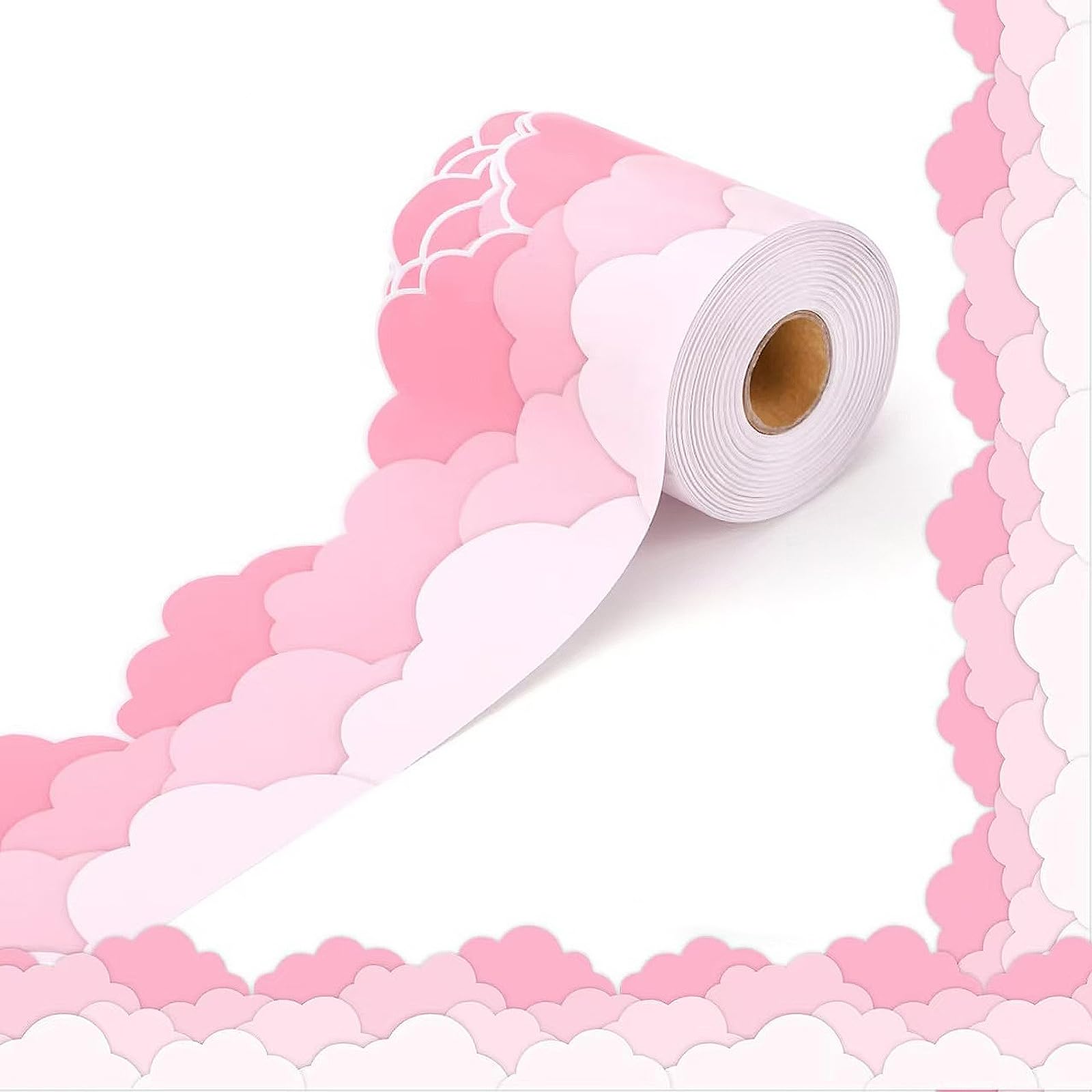 18M Pink Cloud Bulletin Board Borders Scalloped Border Trims Cloud Shaped Decorative Classroom Rolled Bulletin Border Trim Back to School Decoration for Home & Offices Doors
